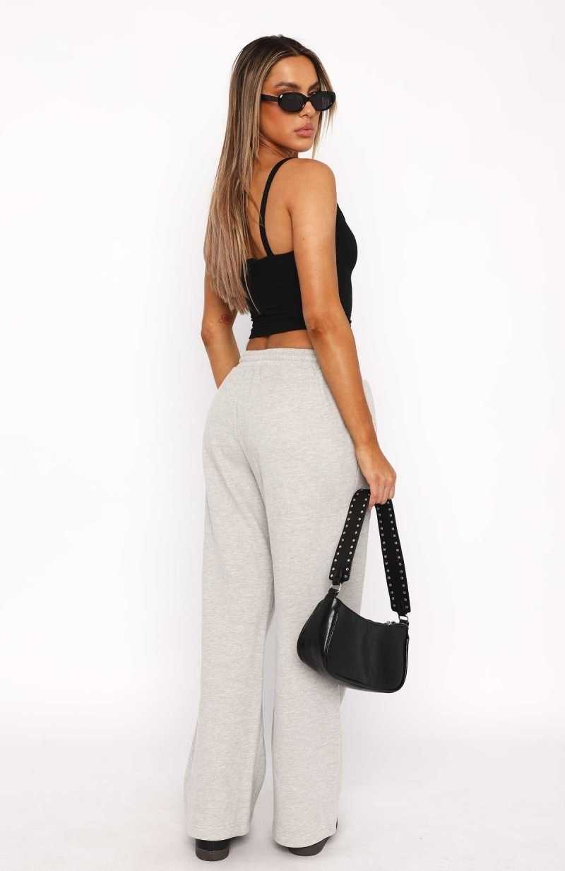 White Fox Stick With Me Wide Leg Sweatpants Grey Marle | PECDYN-792