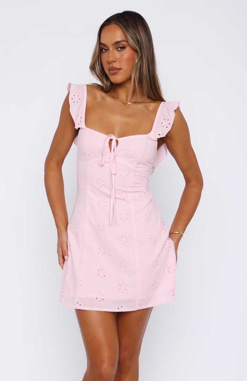 White Fox Summer Crush Mini Dress Baby Pink | LXDJUF-076