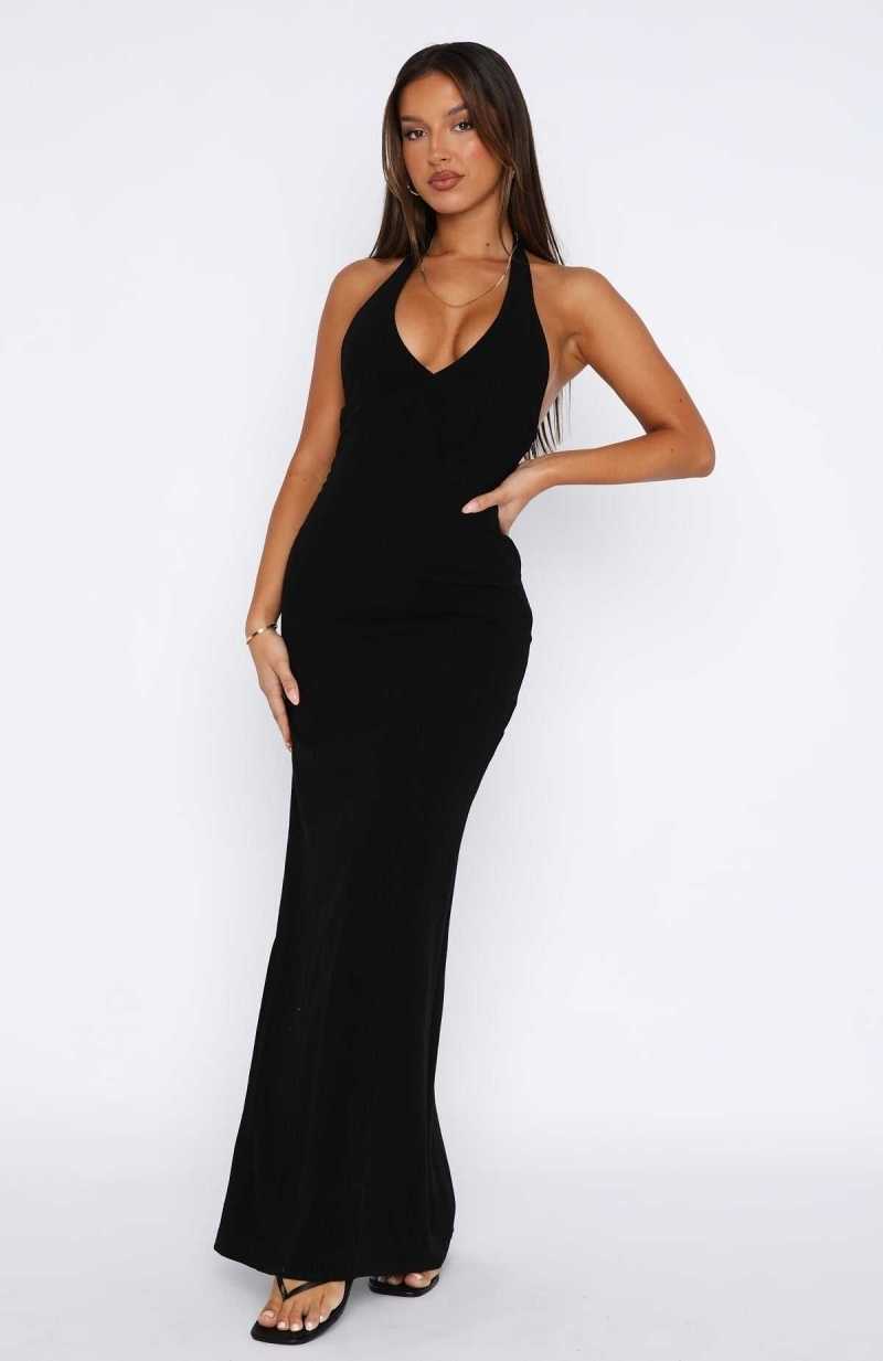 White Fox Sun Kissed Glow Maxi Dress Black | XUKAQV-692