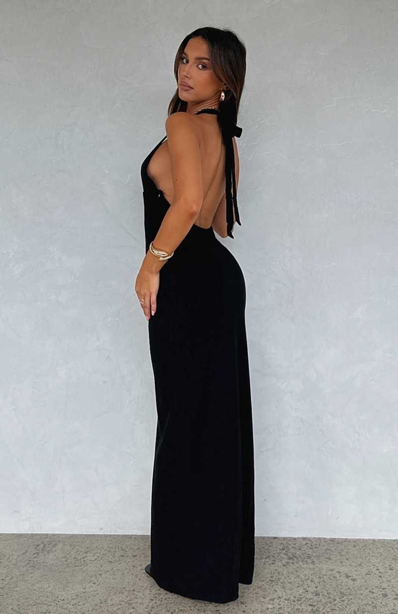 White Fox Sun Kissed Glow Maxi Dress Black | GINFYT-695