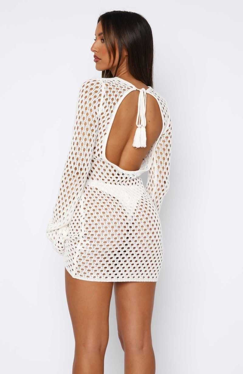 White Fox Sunkissed Bliss Long Sleeve Mini Dress White | JEAQHR-169