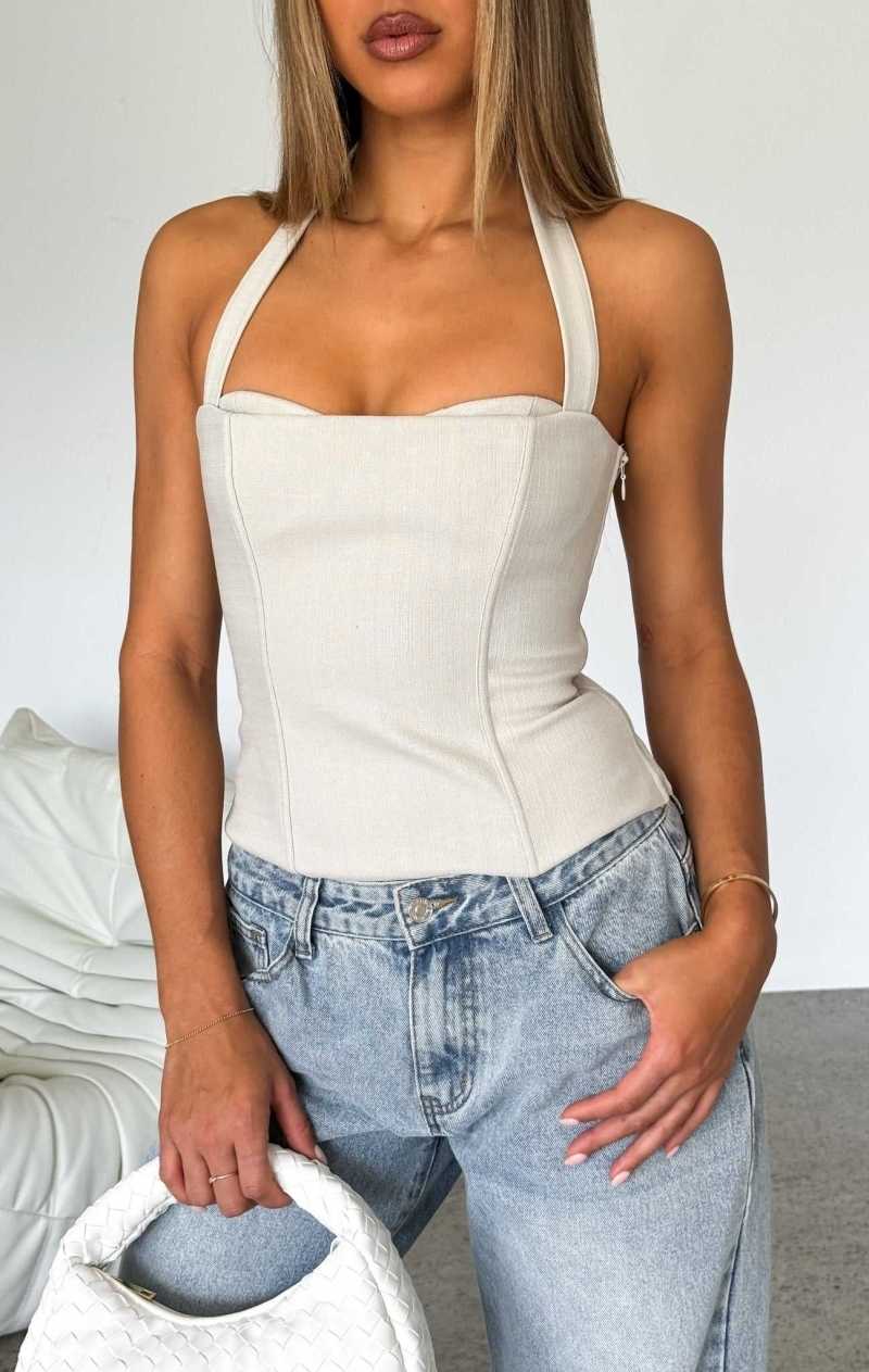 White Fox Sunrays Halter Bustier Stone | AFOSDZ-689