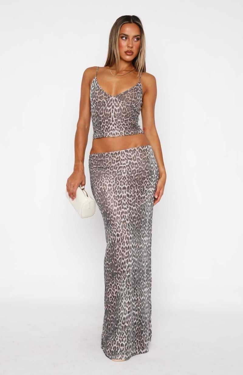 White Fox Sunset Girl Maxi Skirt Leopard | HLEZXU-256