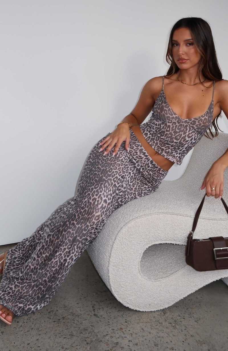 White Fox Sunset Girl Maxi Skirt Leopard | HLEZXU-256