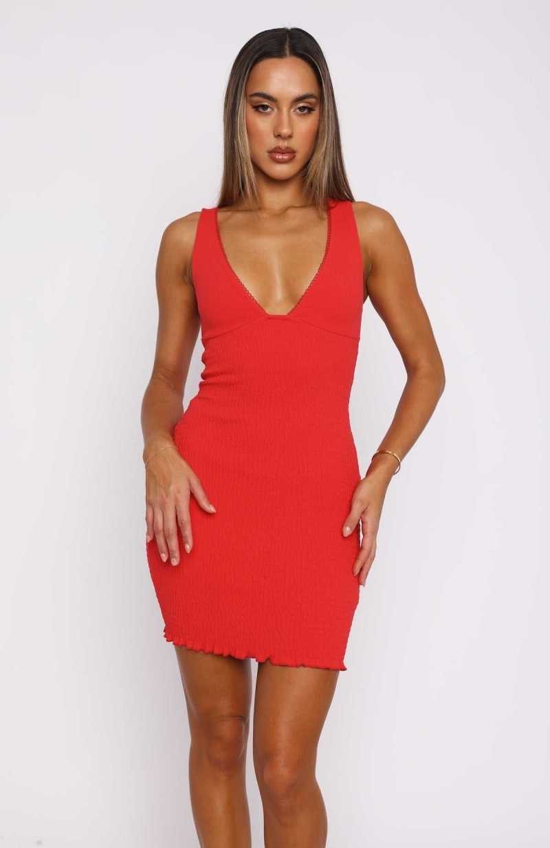 White Fox Sunshine Bliss Mini Dress Cherry Red | CQEASK-295