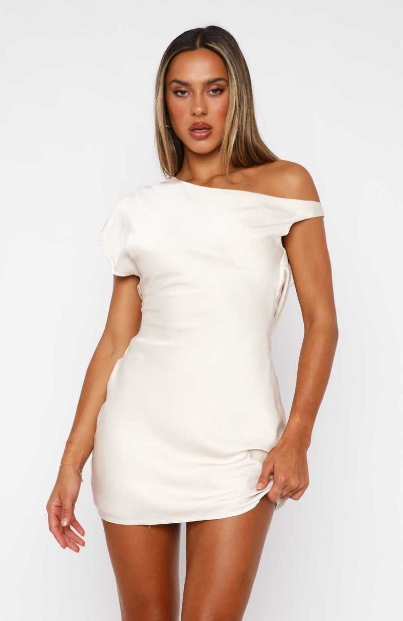 White Fox Supernova Mini Dress Oyster | STQECV-796