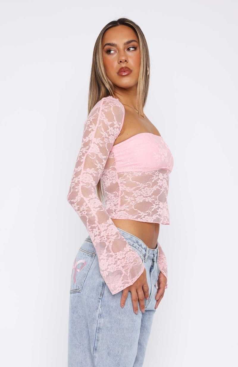 White Fox Sweet Lovin' Lace Top Set Baby Pink | FLWIKO-317