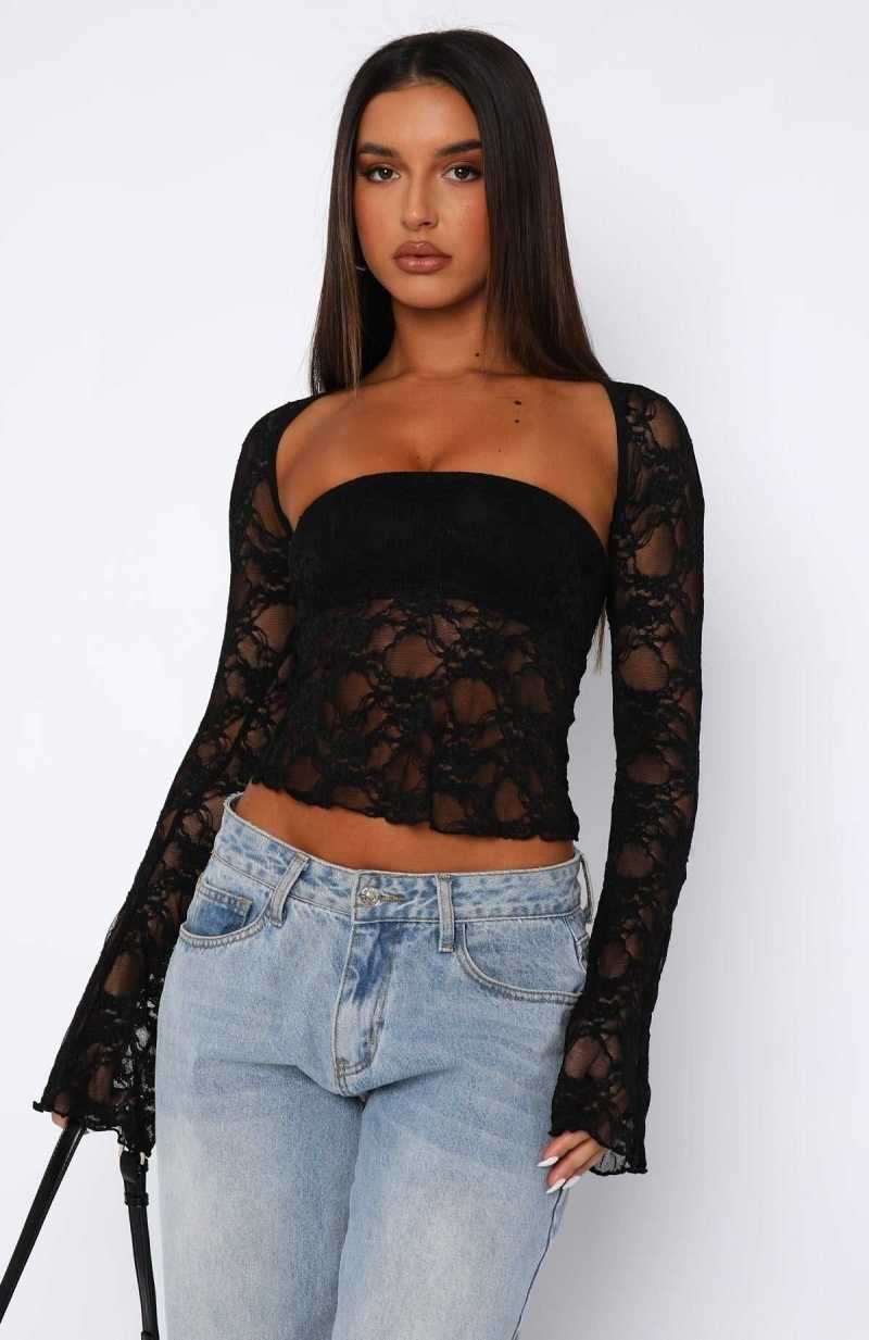 White Fox Sweet Lovin' Lace Top Set Black | XKZJYL-478