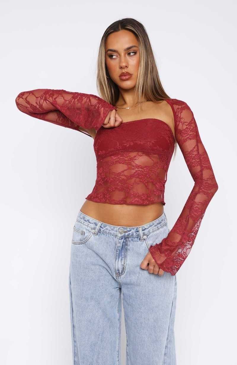 White Fox Sweet Lovin' Lace Top Set Wine | HZWAFR-784