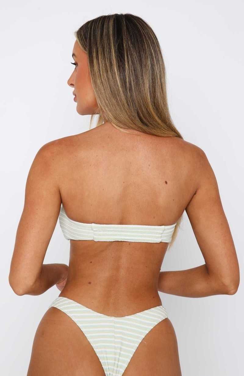 White Fox Symi Bikini Top Sage Stripe | KMYWRF-735