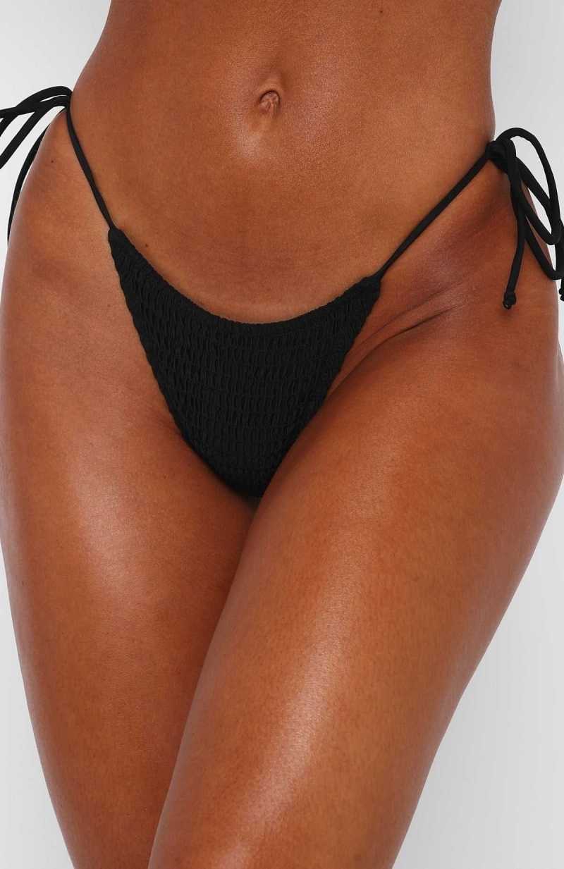 White Fox Tahiti Bottoms Ruched Black | FKRMEU-065