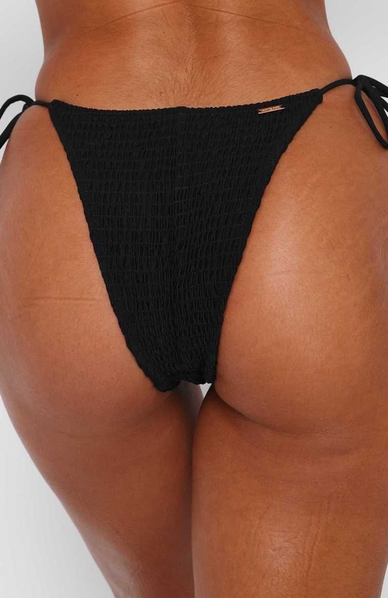 White Fox Tahiti Bottoms Ruched Black | FKRMEU-065