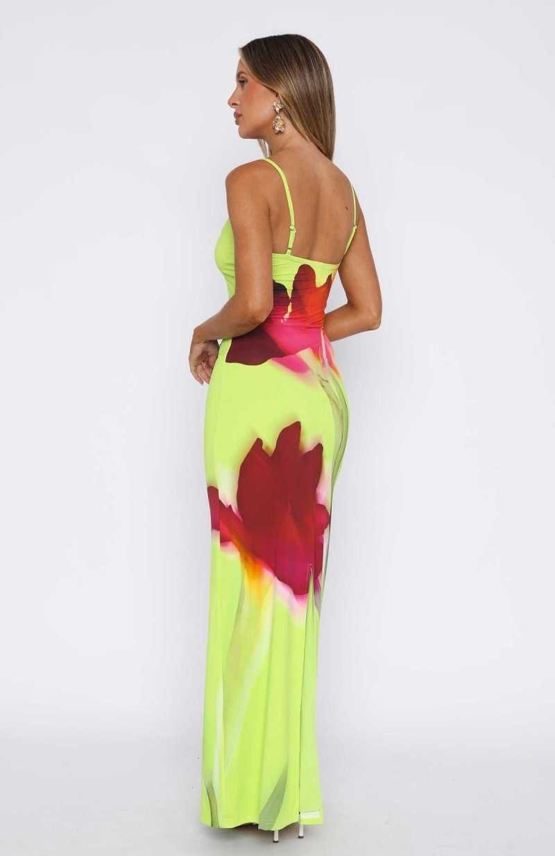 White Fox Take A Breath Maxi Dress Lime Blossom | MAISBE-285