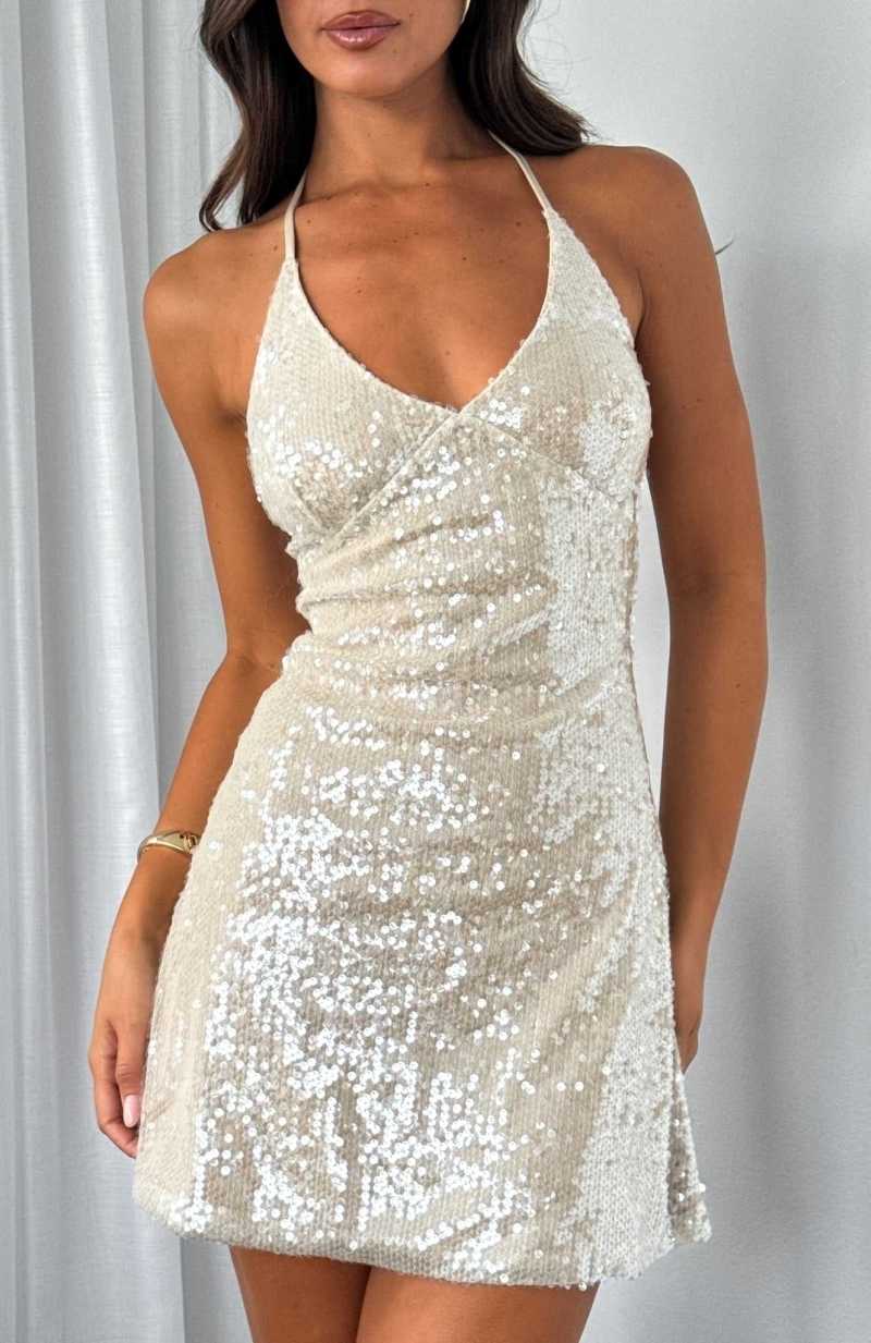 White Fox Take A Second Mini Dress Champagne | NSVPFK-470