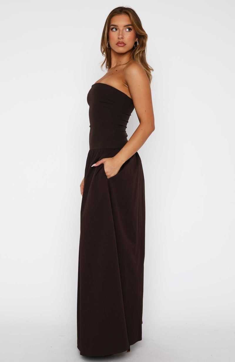 White Fox Take Back Maxi Dress Chocolate | FLIZNY-394