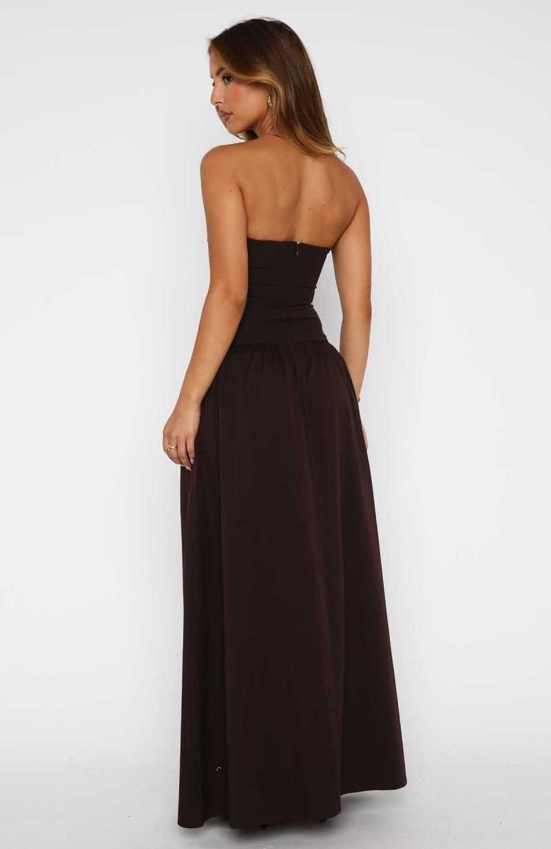 White Fox Take Back Maxi Dress Chocolate | FLIZNY-394