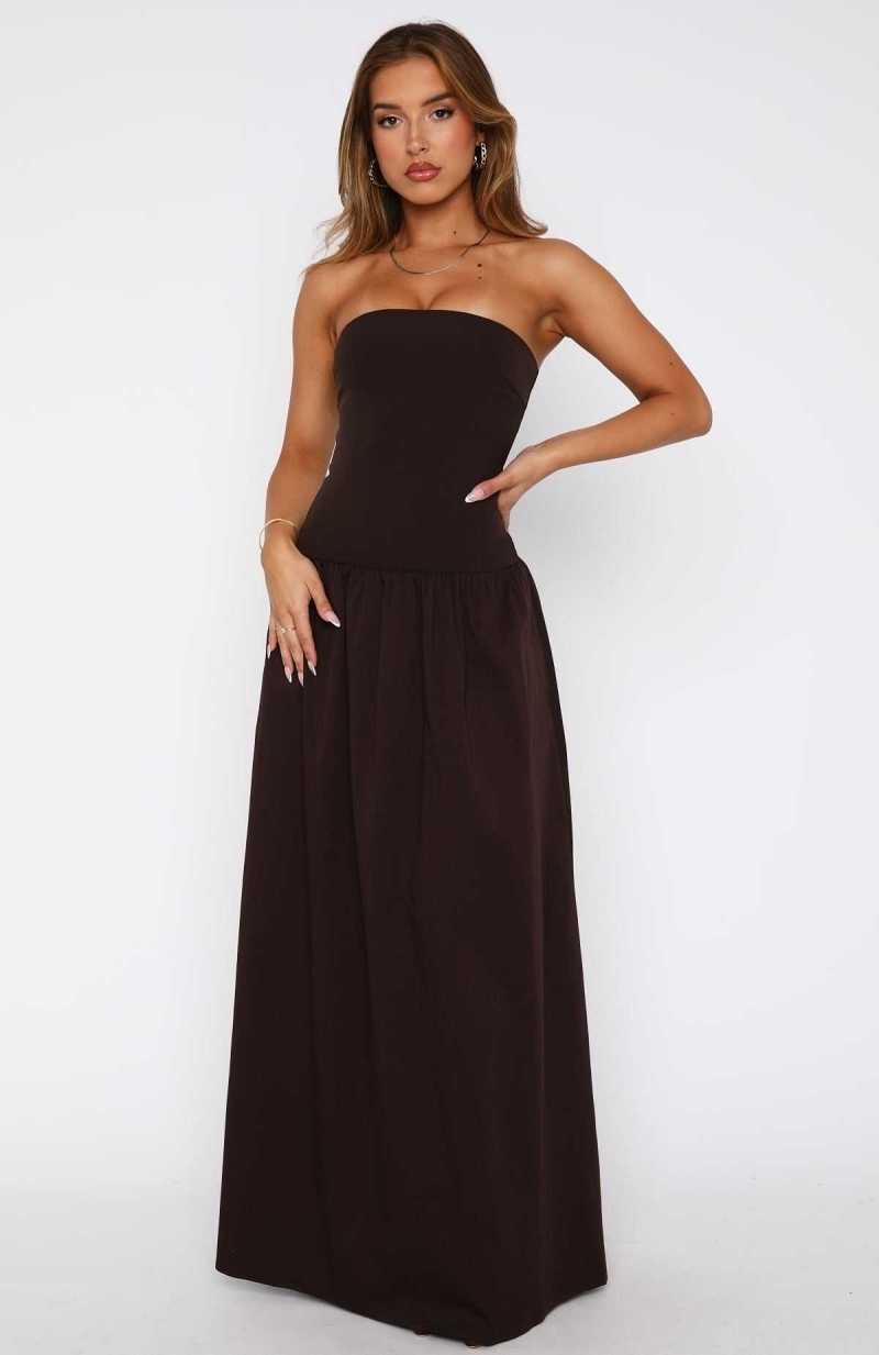 White Fox Take Back Maxi Dress Chocolate | FLIZNY-394