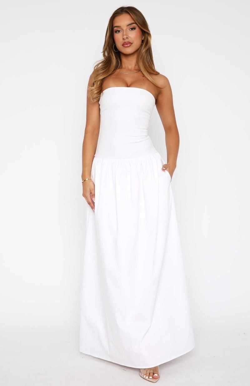 White Fox Take Back Maxi Dress White | PYDBQM-936