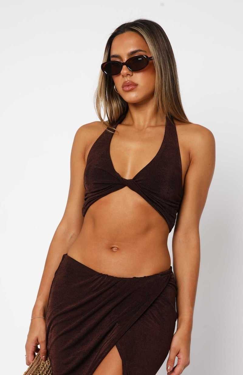 White Fox Te Amo Halter Top Chocolate | DVMFBH-307