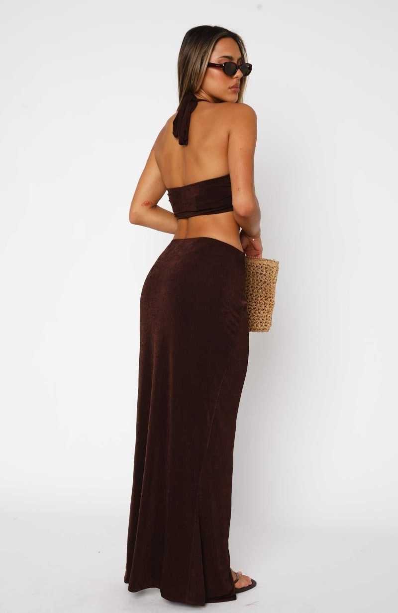 White Fox Te Amo Maxi Skirt Chocolate | LXSTKH-836