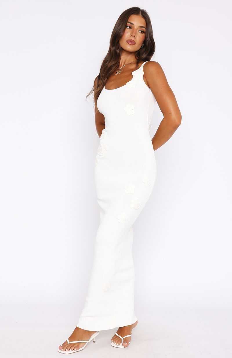 White Fox Tea Party Knit Maxi Dress Off White | GAMKVR-293