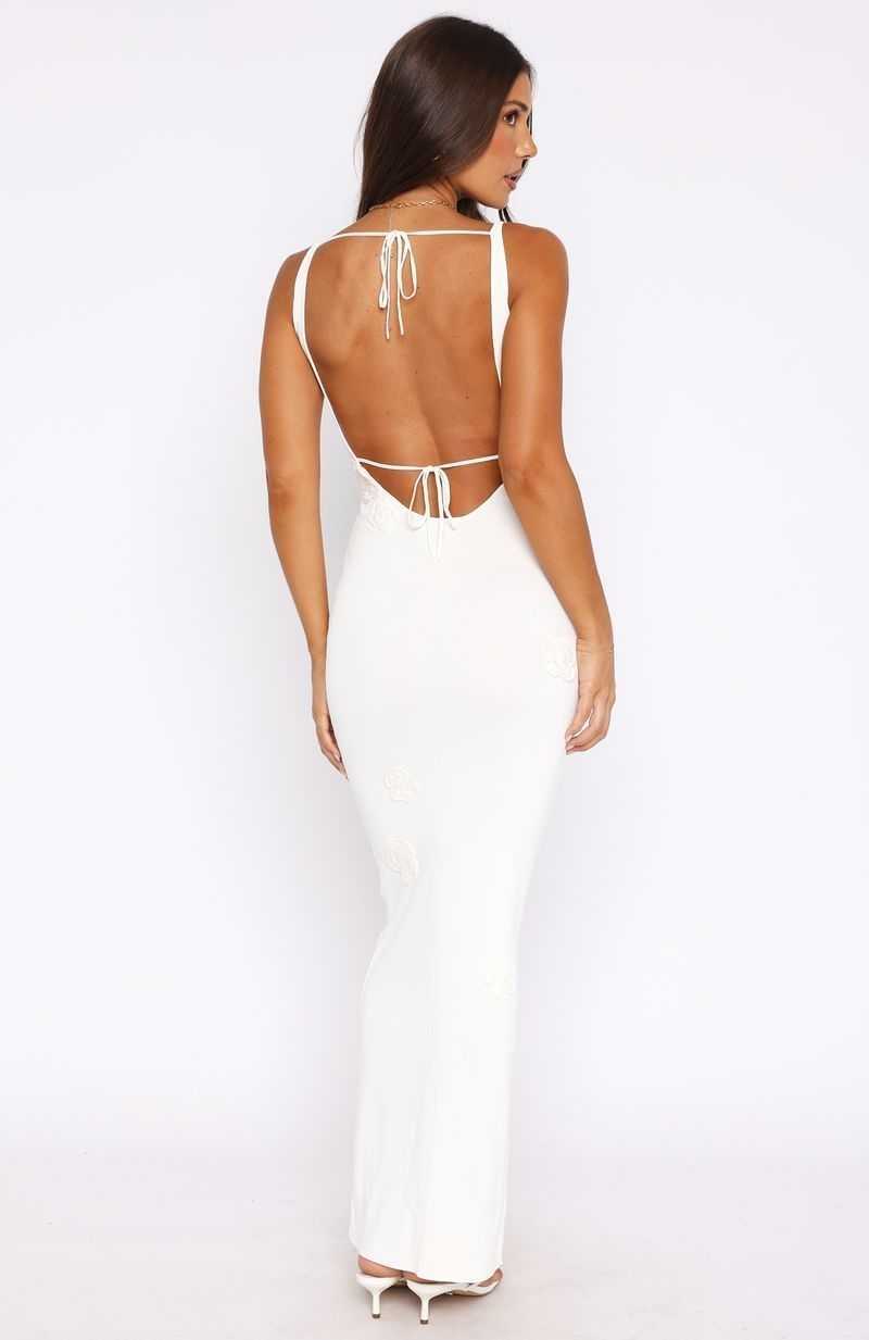 White Fox Tea Party Knit Maxi Dress Off White | GAMKVR-293