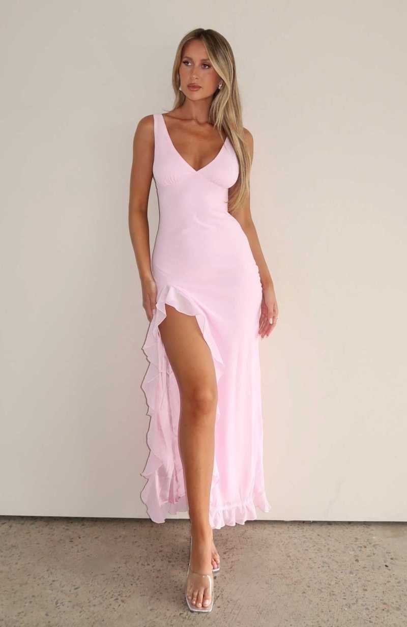 White Fox Tell Me Everything Maxi Dress Pink | OJXREK-427