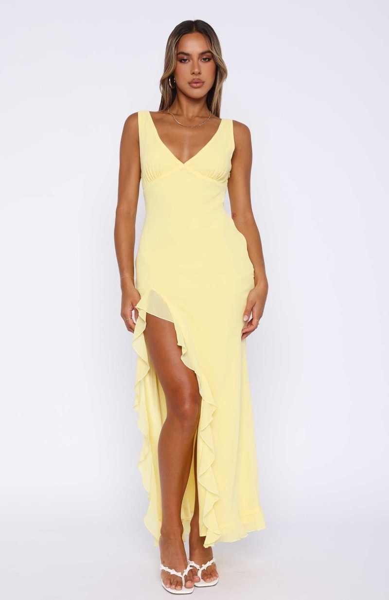 White Fox Tell Me Everything Maxi Dress Lemon | GVFHTQ-356