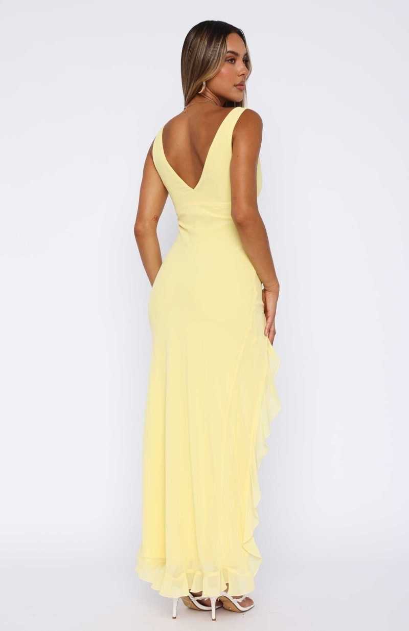 White Fox Tell Me Everything Maxi Dress Lemon | GVFHTQ-356