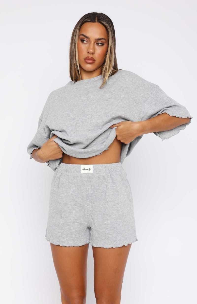 White Fox Tell You Everything Pyjama Shorts Grey Marle | DGWKUR-236