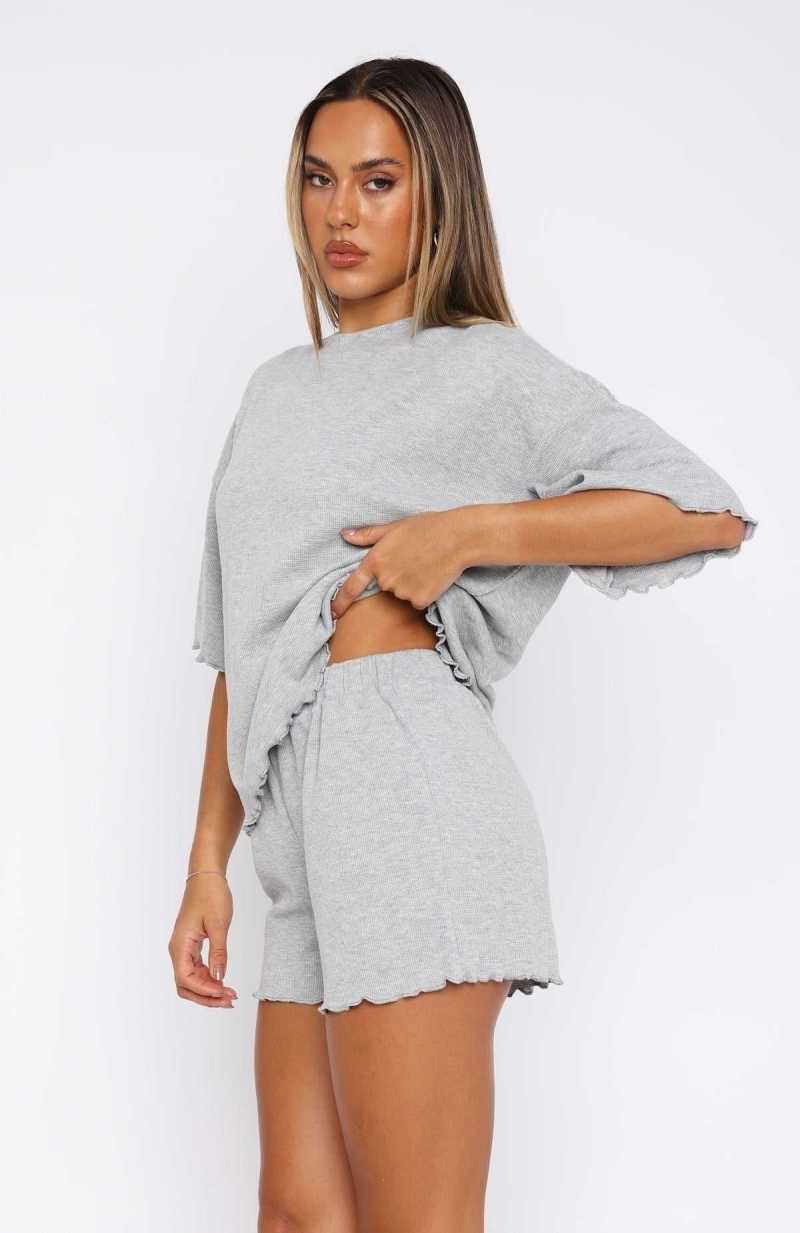 White Fox Tell You Everything Pyjama Shorts Grey Marle | DGWKUR-236