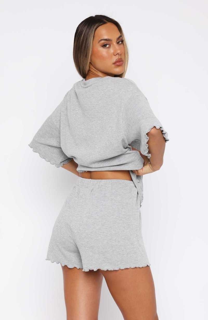 White Fox Tell You Everything Pyjama Shorts Grey Marle | DGWKUR-236