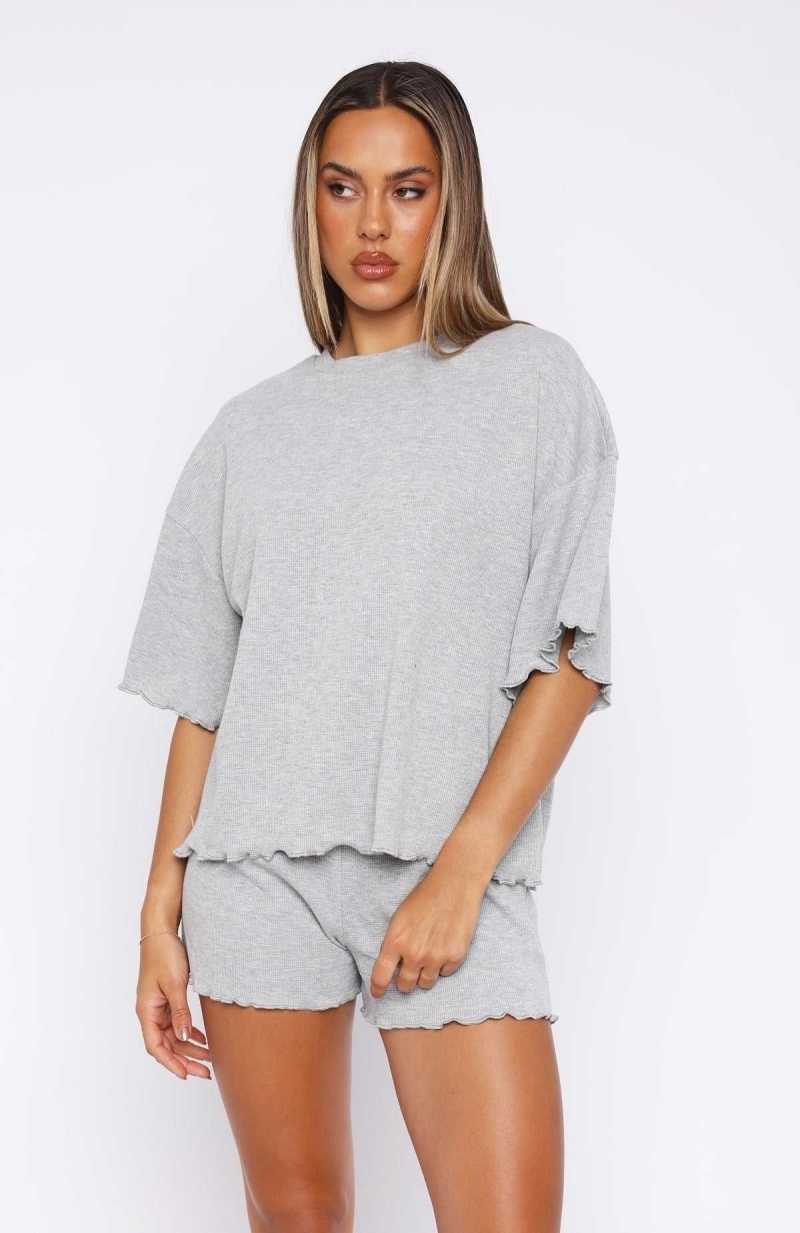 White Fox Tell You Everything Pyjama Top Grey Marle | WDESCT-678