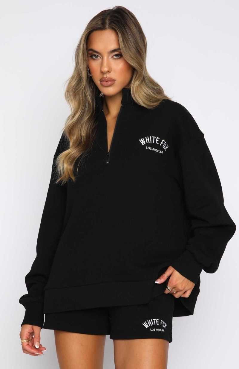 White Fox The Highest Demand Zip Front Sweater Black | CQOZXH-153