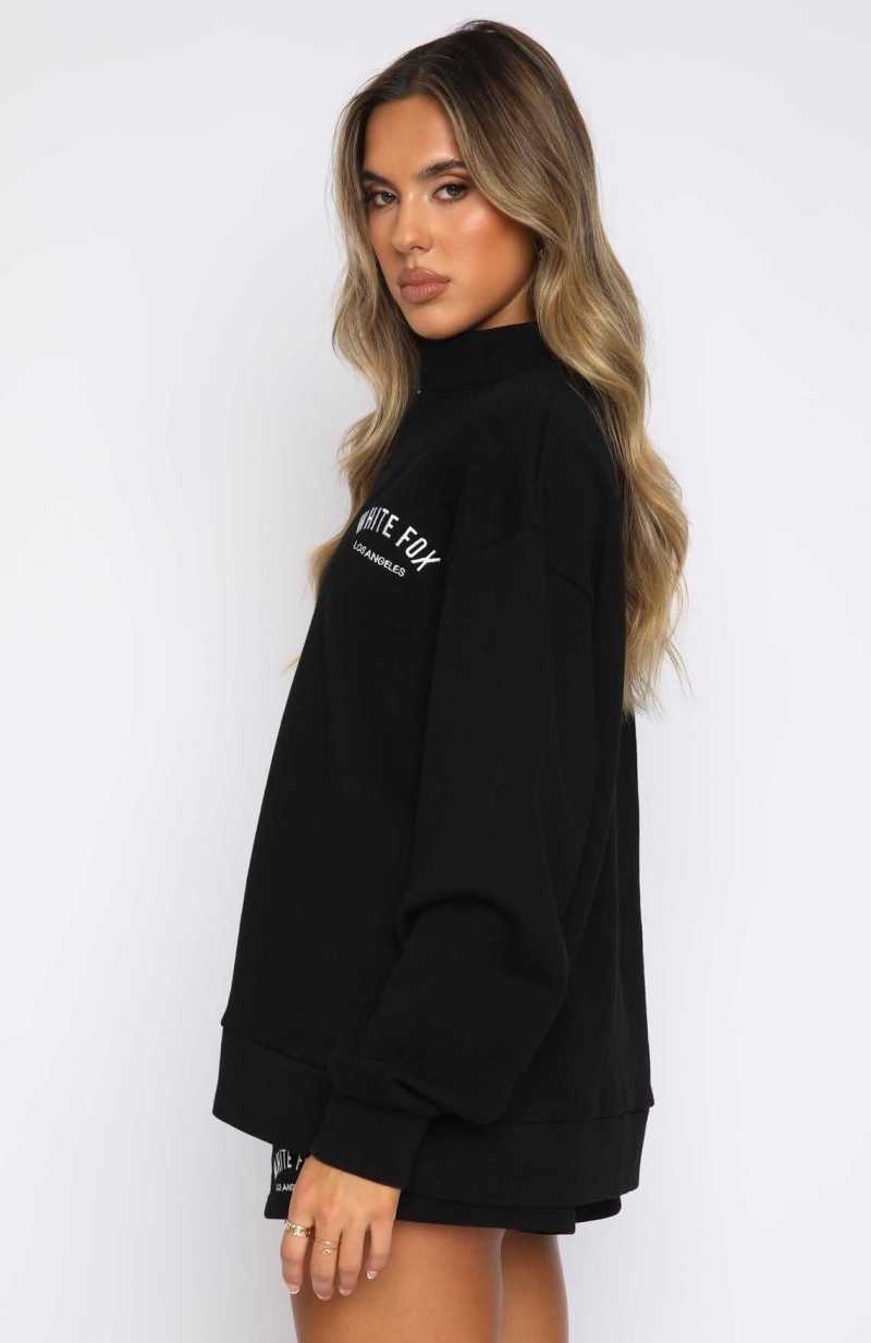 White Fox The Highest Demand Zip Front Sweater Black | CQOZXH-153