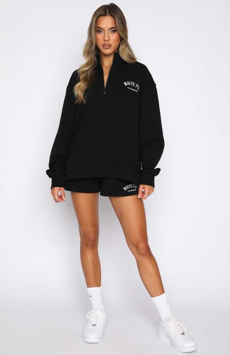 White Fox The Highest Demand Zip Front Sweater Black | CQOZXH-153