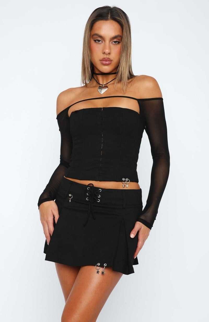 White Fox The Jacob Mini Skirt Black | LYGVMQ-430