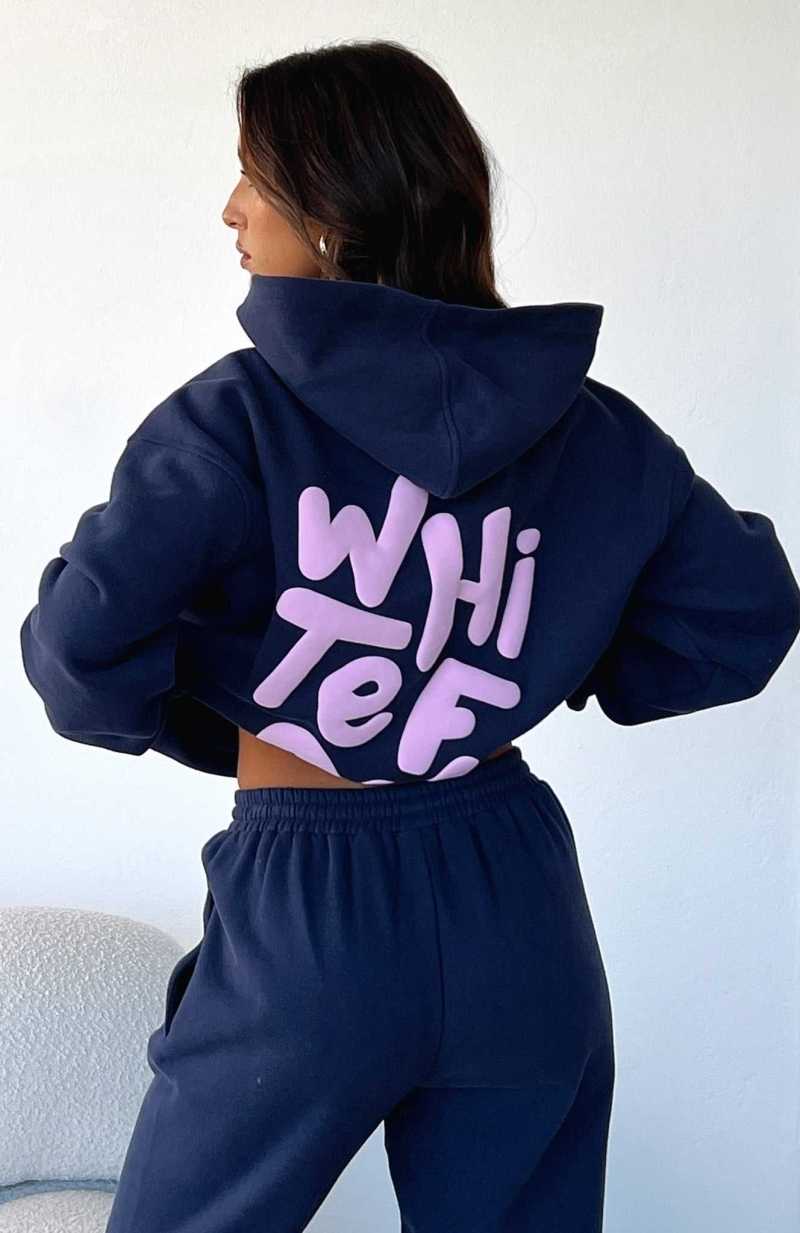 White Fox The New Standard Oversized Hoodie Navy | TKEDAW-852