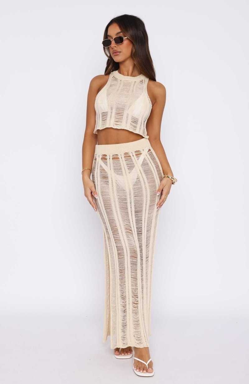 White Fox The Way You Move Crochet Maxi Skirt Cream | BVZKJD-247