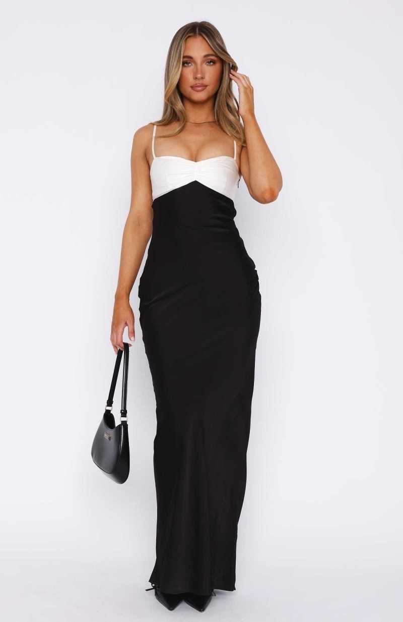 White Fox Think Of Me Maxi Dress Black/Off White | HBPMOK-049