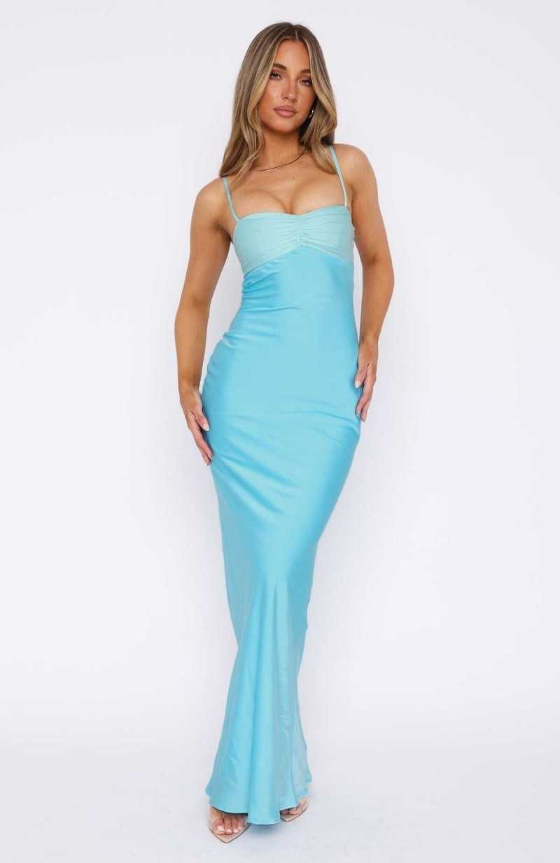 White Fox Think Of Me Maxi Dress Ocean | DFLSEB-043