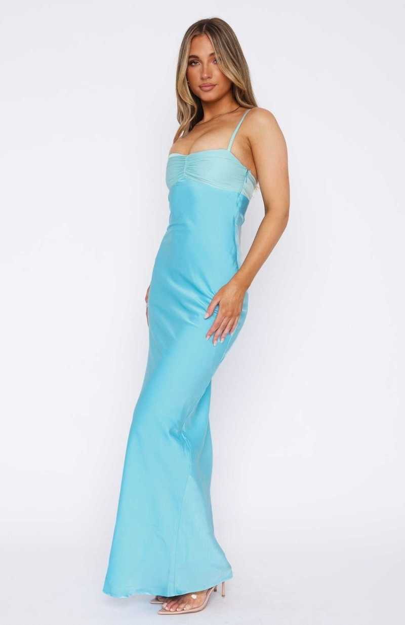 White Fox Think Of Me Maxi Dress Ocean | DFLSEB-043