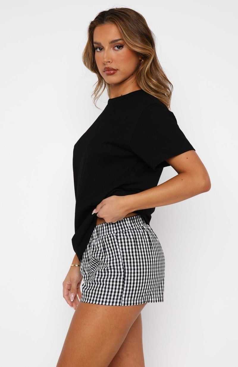 White Fox Thought About It Shorts Black Gingham | KPJCFS-205