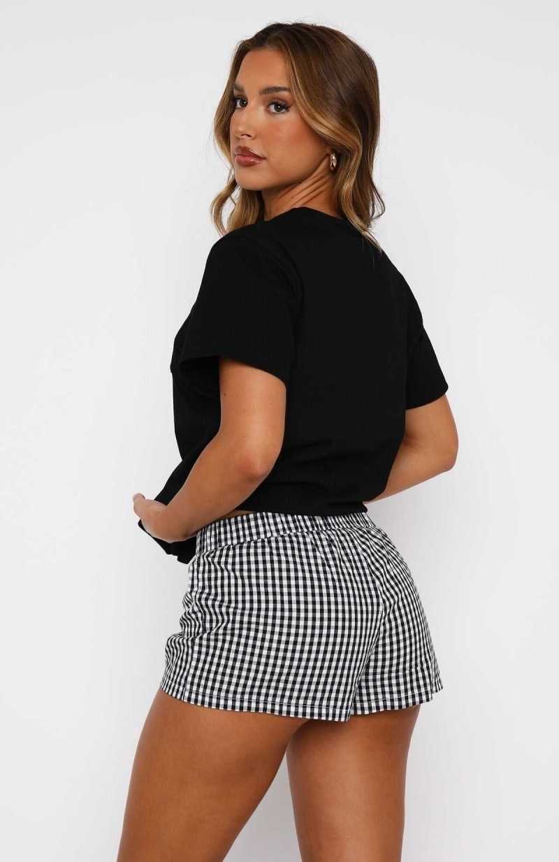 White Fox Thought About It Shorts Black Gingham | KPJCFS-205