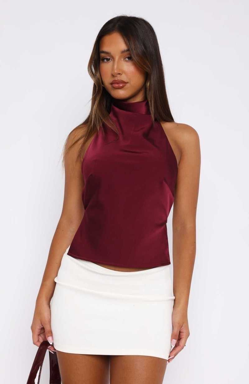 White Fox Time Passes Halter Top Merlot | MZWOCR-378