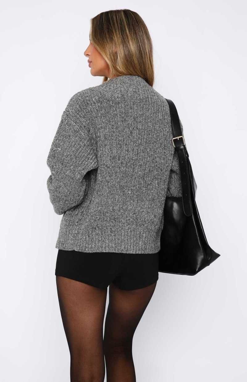 White Fox Toasty Knit Cardigan Mottled Charcoal | KXUZVP-643