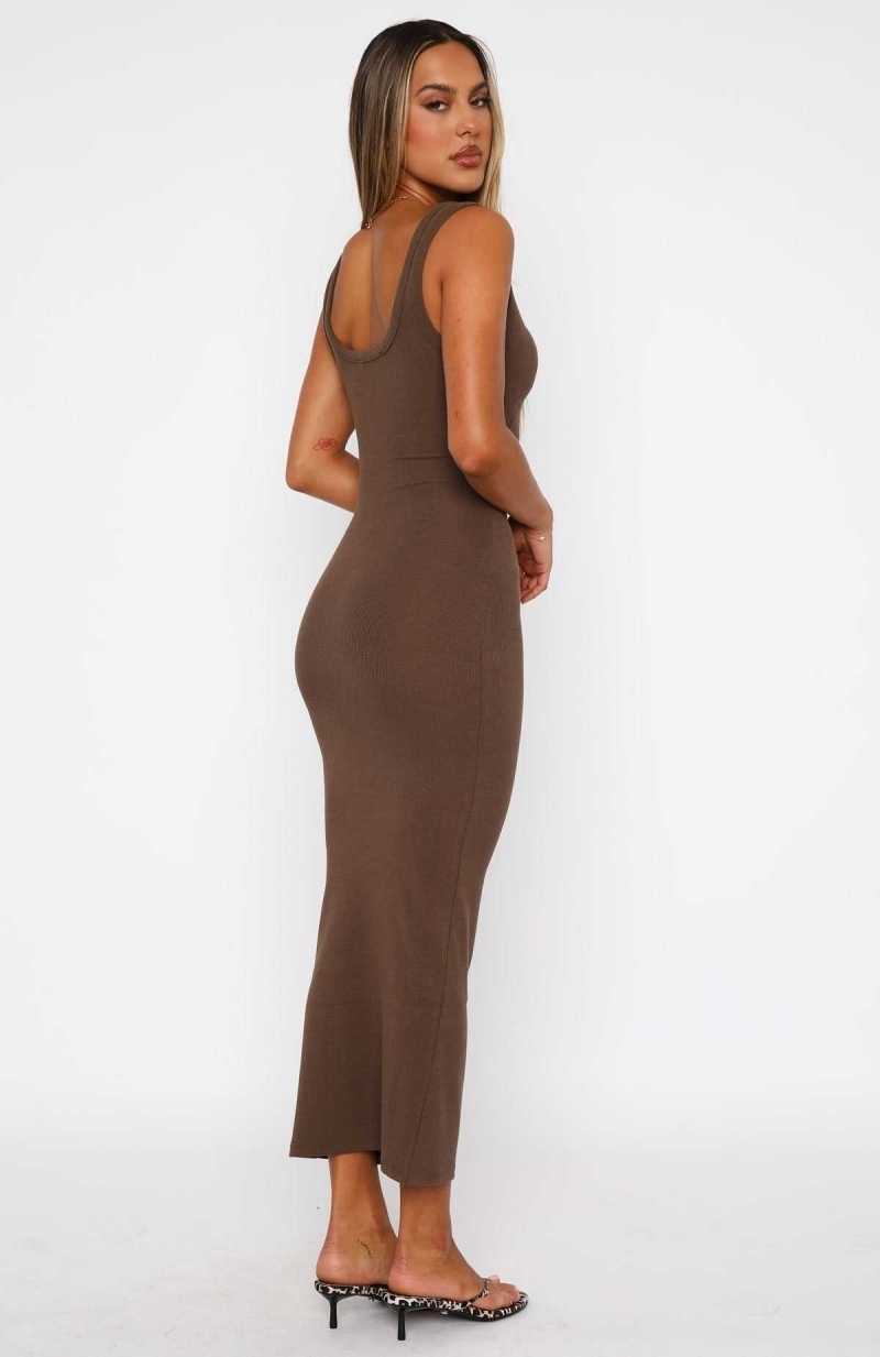 White Fox Told You So Ribbed Midi Dress Espresso | JXWMPU-413