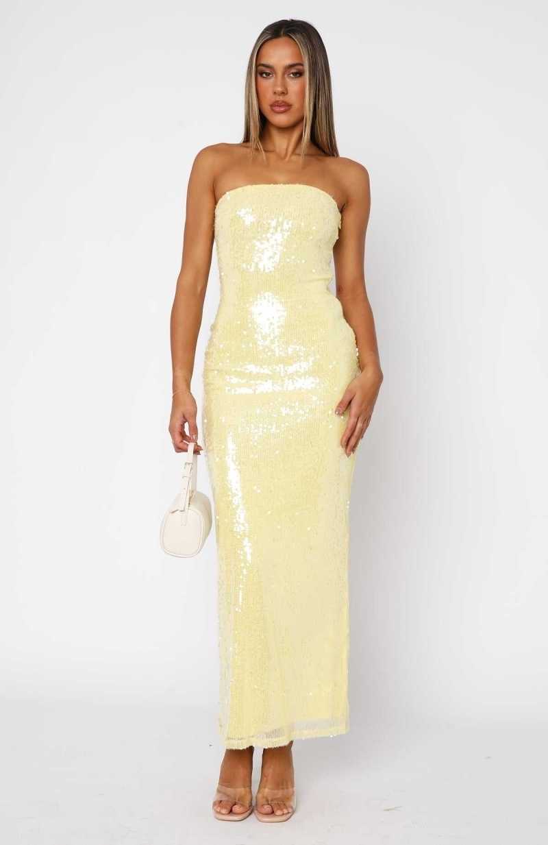 White Fox Totally Clueless Strapless Maxi Dress Lemon | CXZPHN-817