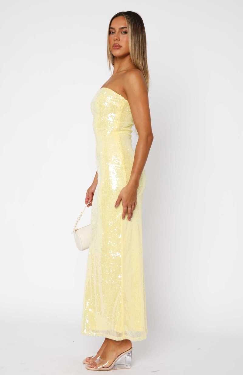 White Fox Totally Clueless Strapless Maxi Dress Lemon | CXZPHN-817