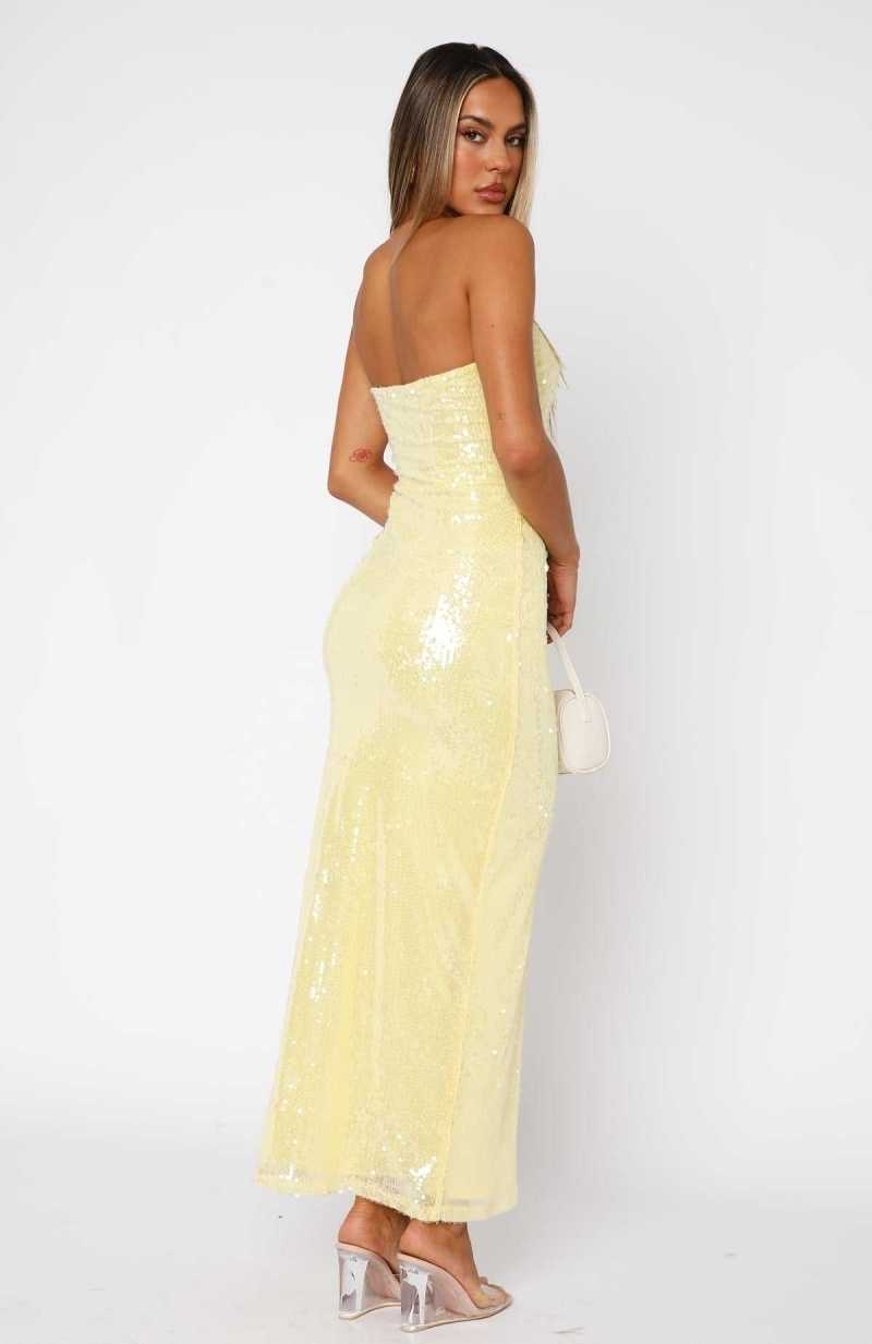 White Fox Totally Clueless Strapless Maxi Dress Lemon | CXZPHN-817